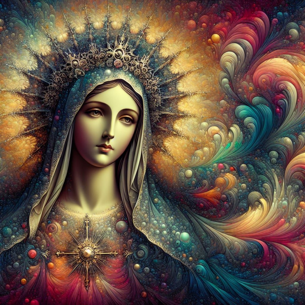 Detailed Matte Painting of Holy Mary in Fantasy Style