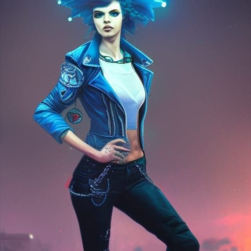 Punk Rock Princess in Cyberpunk Cityscape Portrait