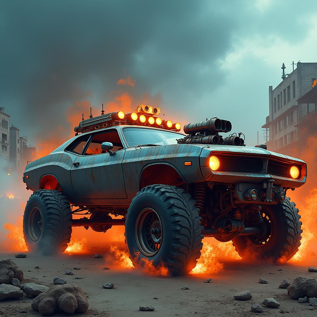 Post-Apocalyptic Muscle Car in Zombie Cityscape
