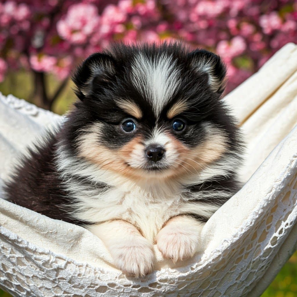 Pomeranian Puppy in Hammock: 3D Anime Style
