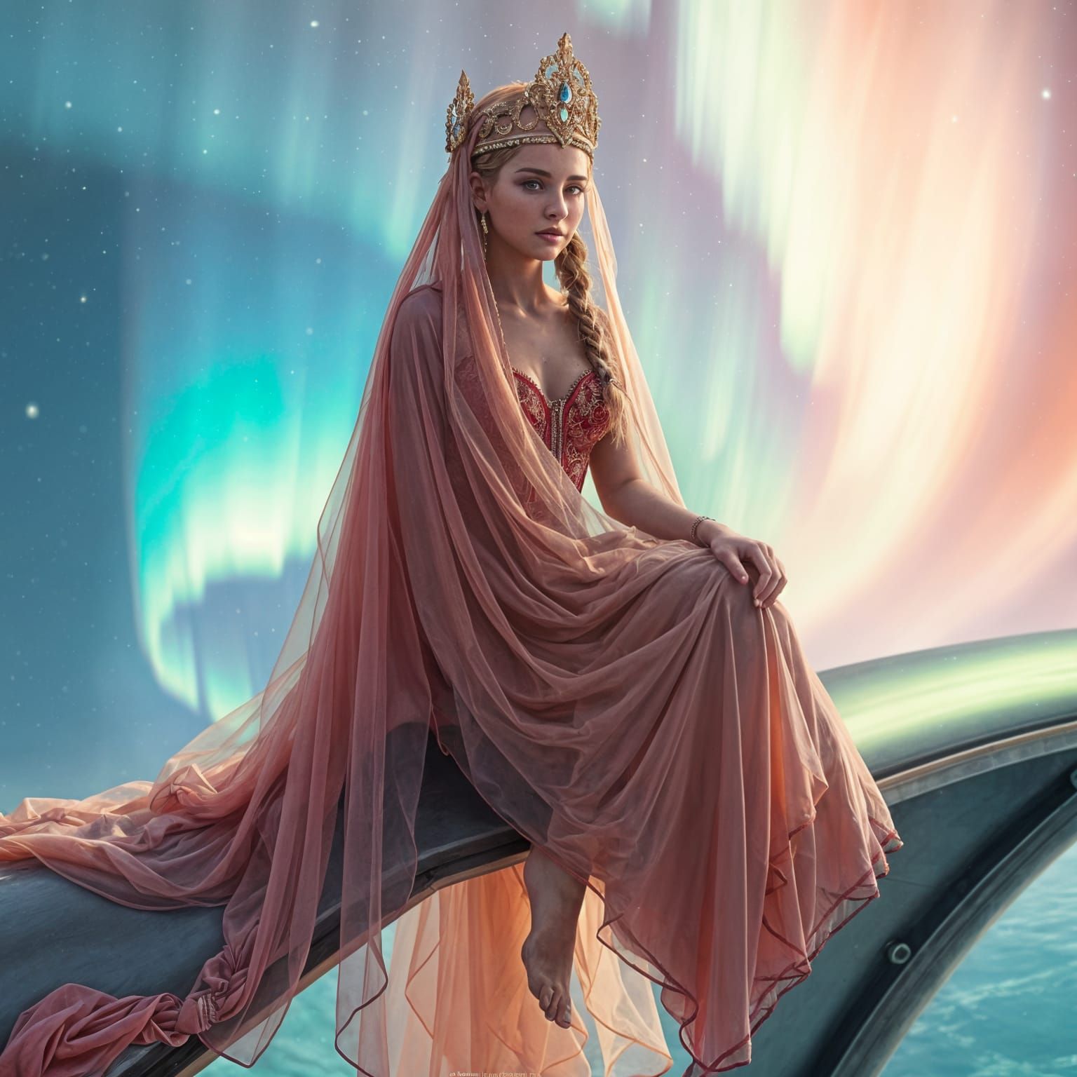 Young Tsarina on Steel Structure with Long Veil