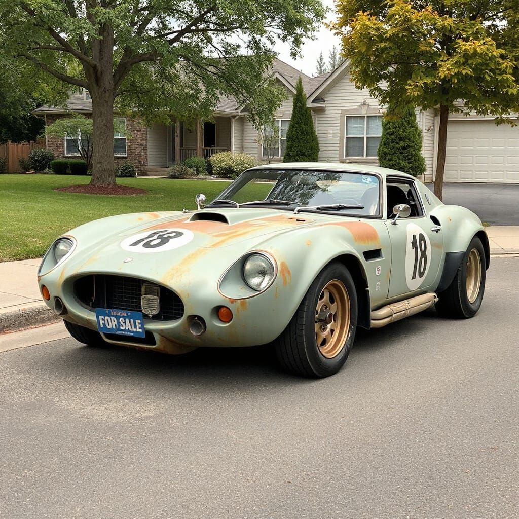 Vintage V8 Race Car in Whimsical Cubist Style