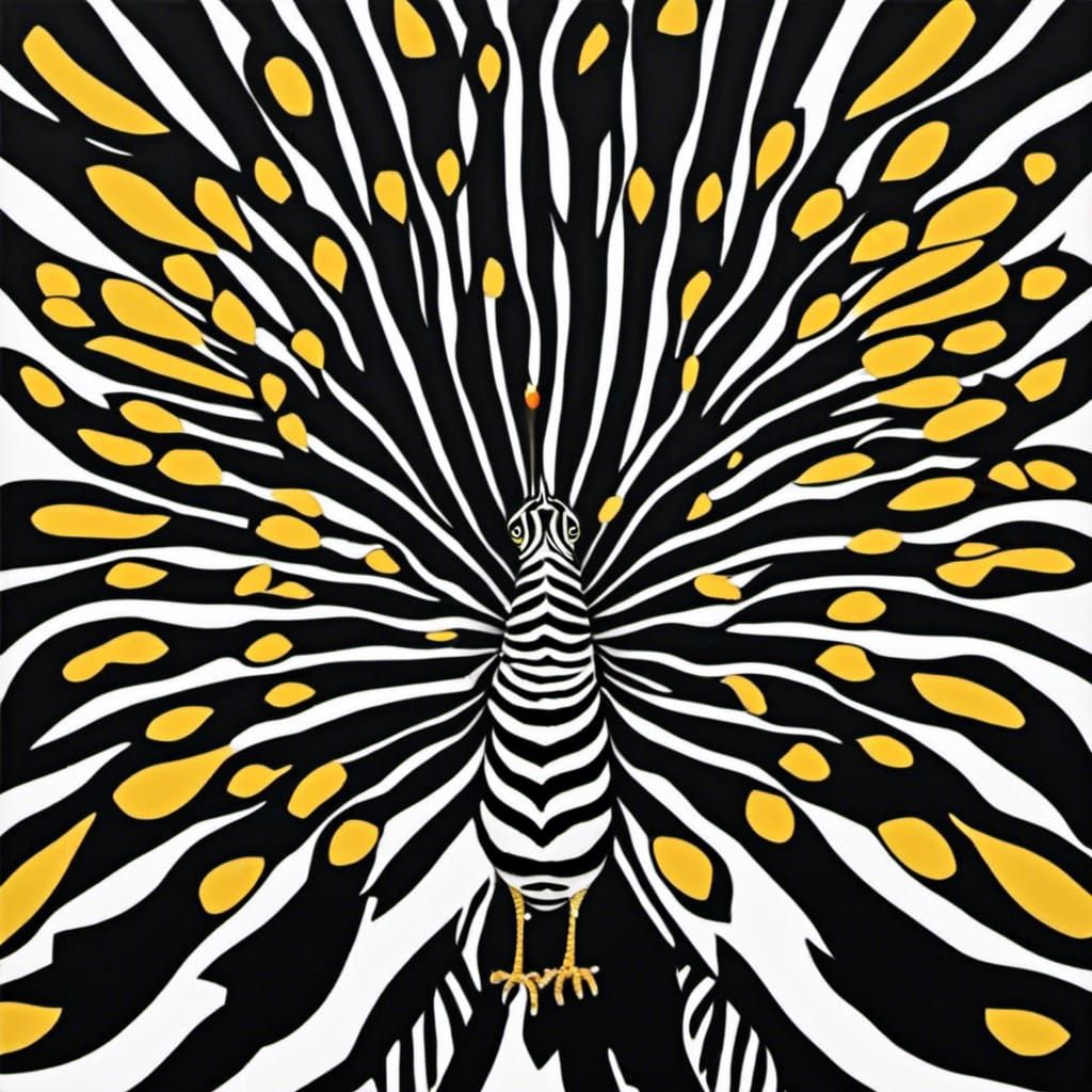 Zebra Punk Peacock with Full Tail Display