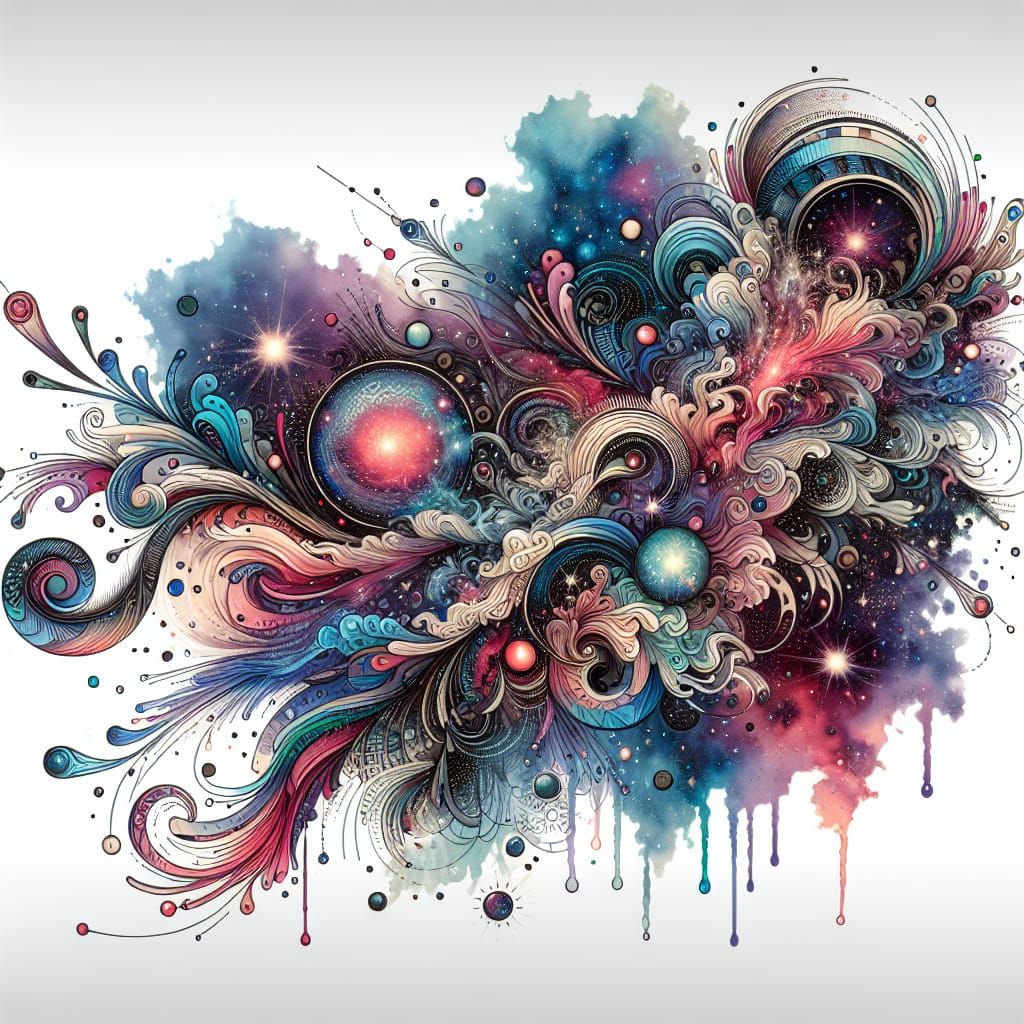 Cosmic Watercolor Tattoo Design with Zentangle Elements