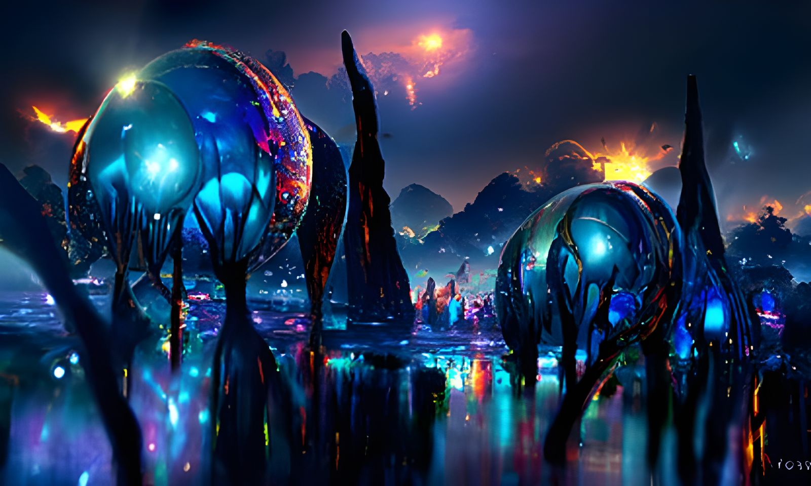 Alien City on Pandora in Biopunk Fantasy Style