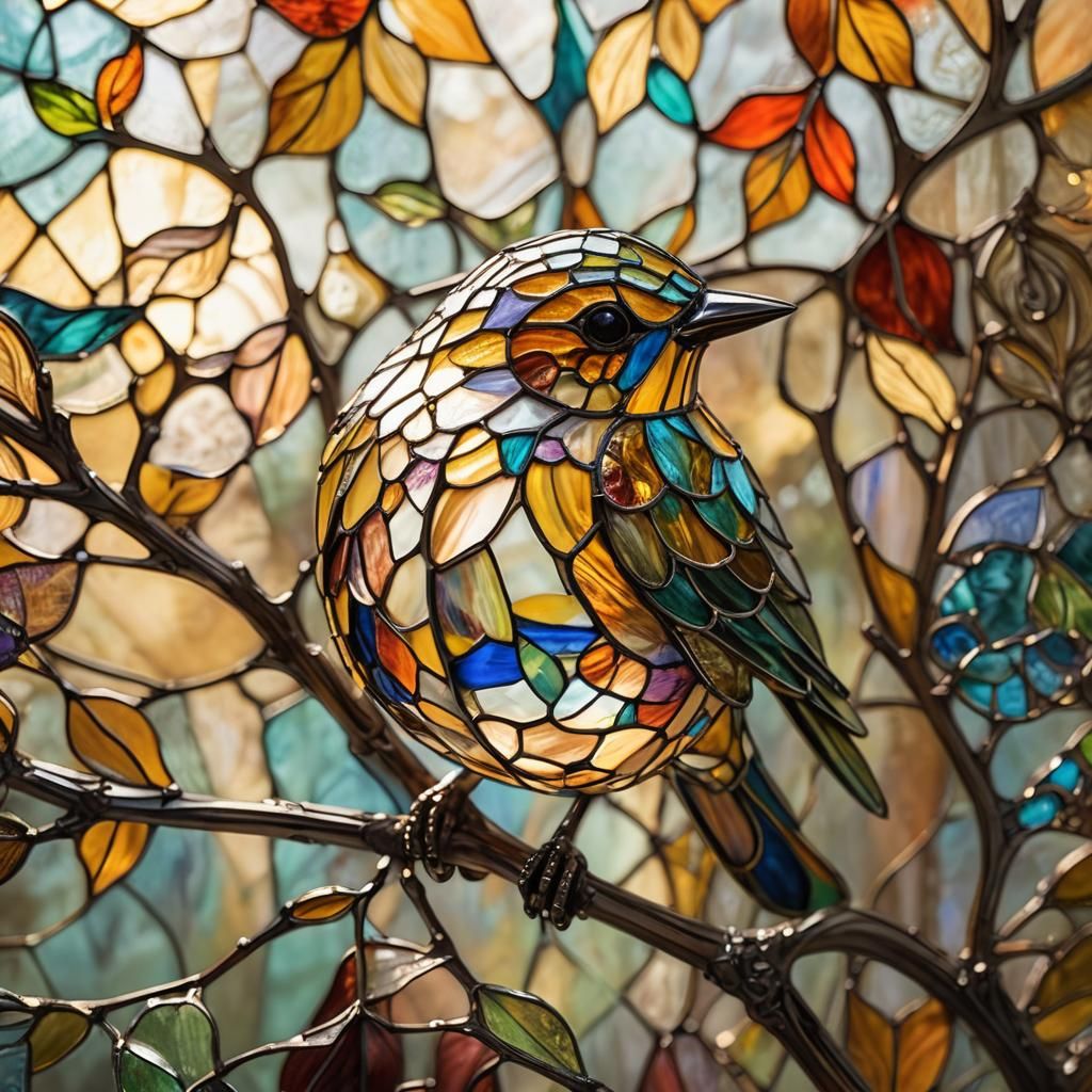 Luminous Stained Glass Bird Art