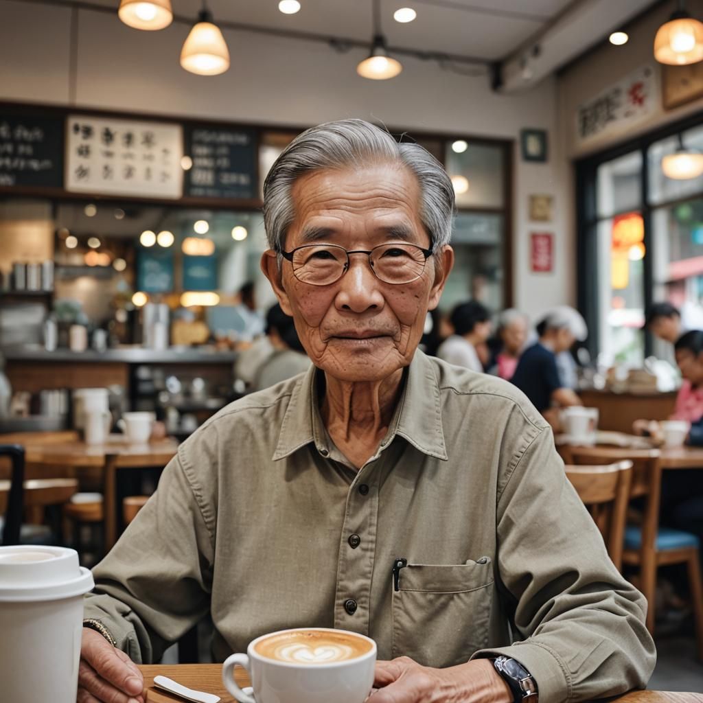 Taiwan Senior Citizen in Coffee Shop: Professional Photograp...