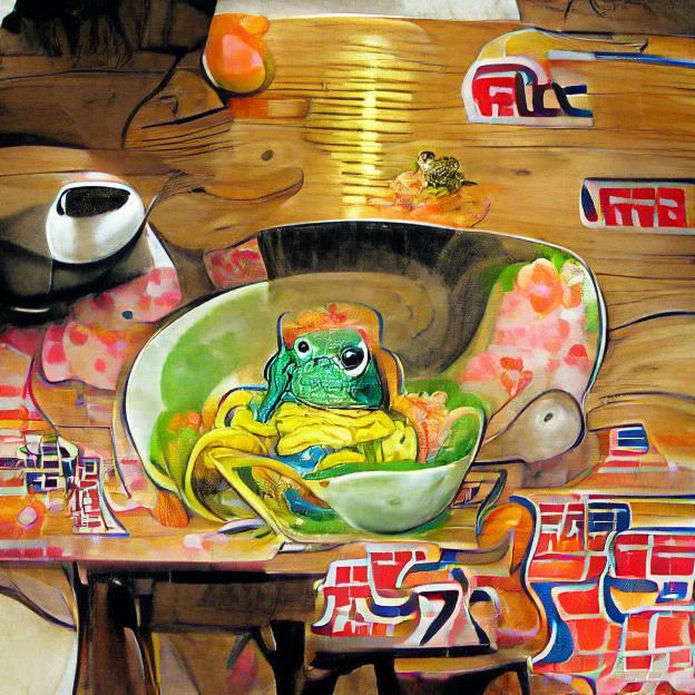 Japanese Frog About to Eat Ramen