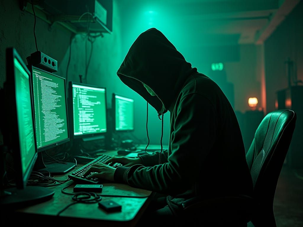 Cyberpunk Hacker in a High-Tech Lair