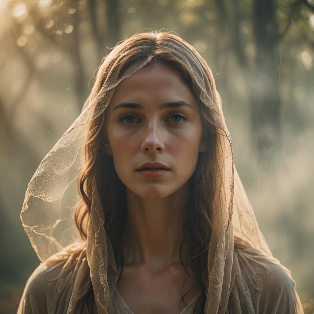 Figure Emerging From Mist in Golden Light