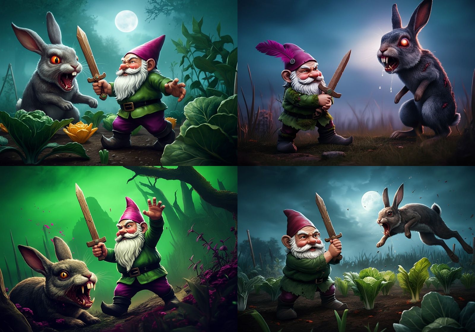 Garden Gnome Wards Off Vicious Rabbit