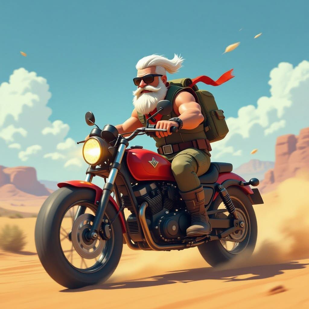 Hog Rider on Motorcycle in Desert Landscape