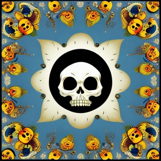 Tim Burton Style Maneki Neko Skull Pattern