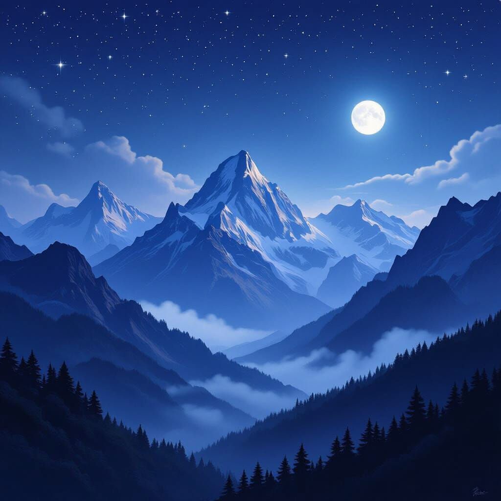 Majestic Mountains Under Starry Night Sky