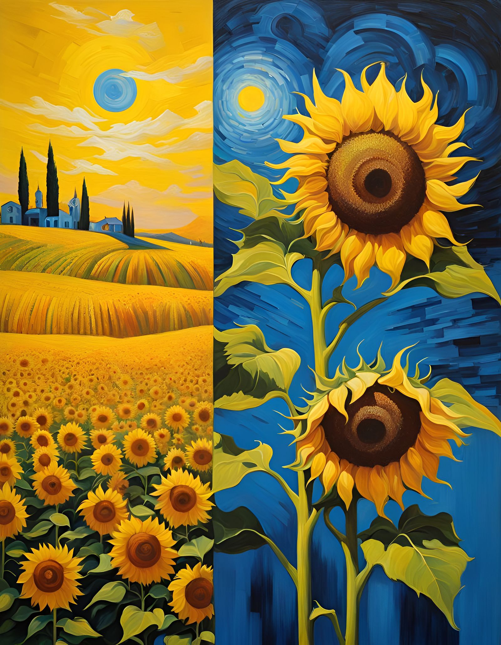 Surreal Sunflower Impressionism: Van Gogh Meets Dali