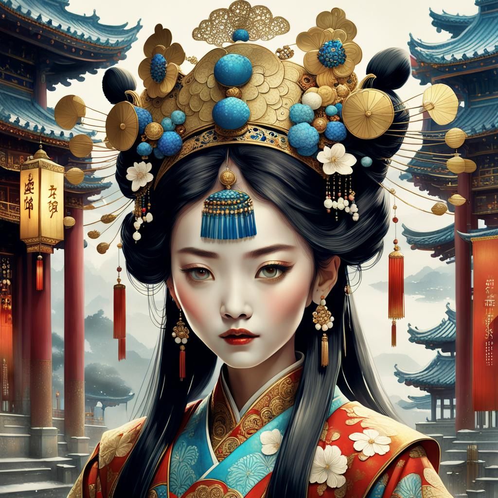 Fantasy Empress Portrait in Digital Ink Art Style