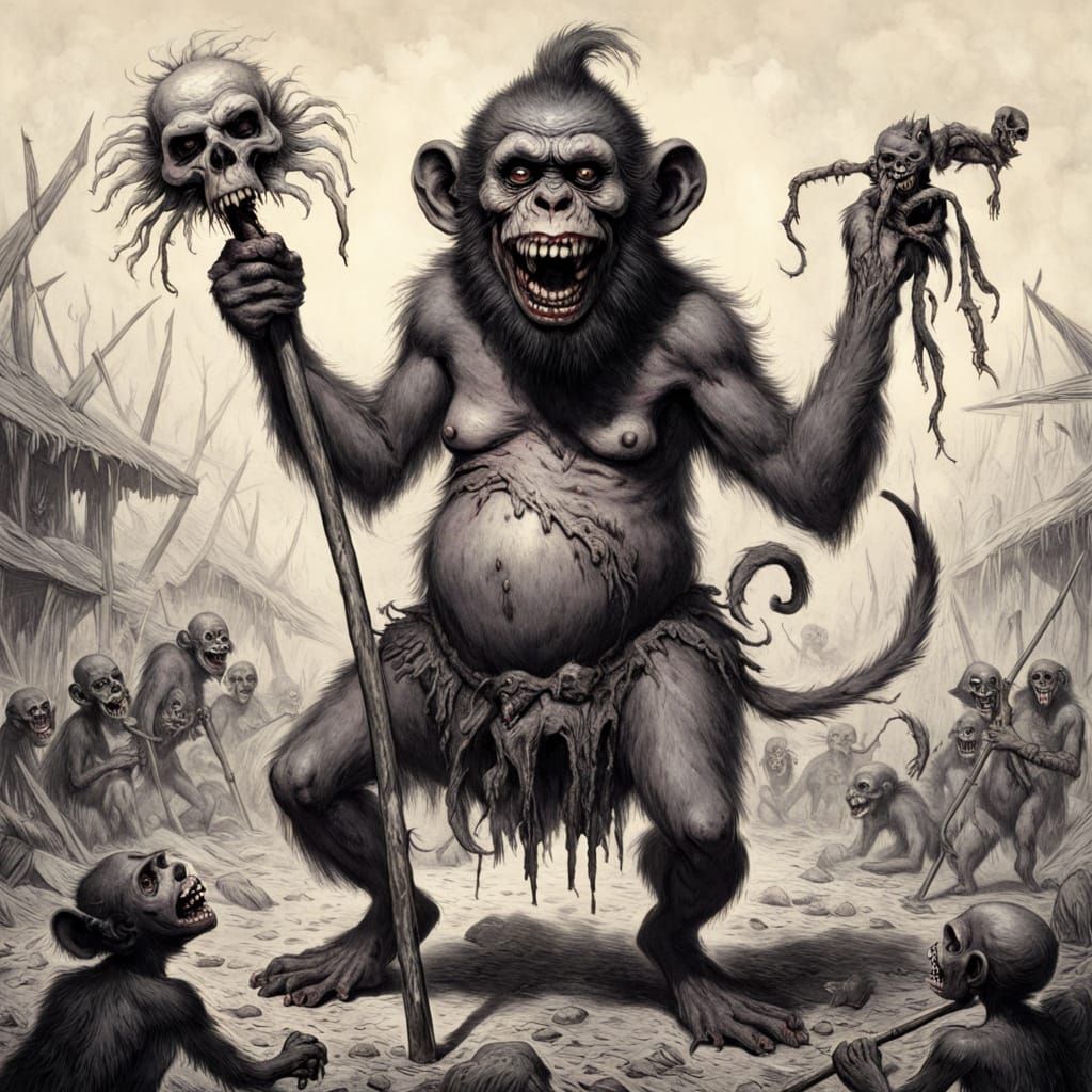 Zombie Monkey Clown Princess: Horror Art