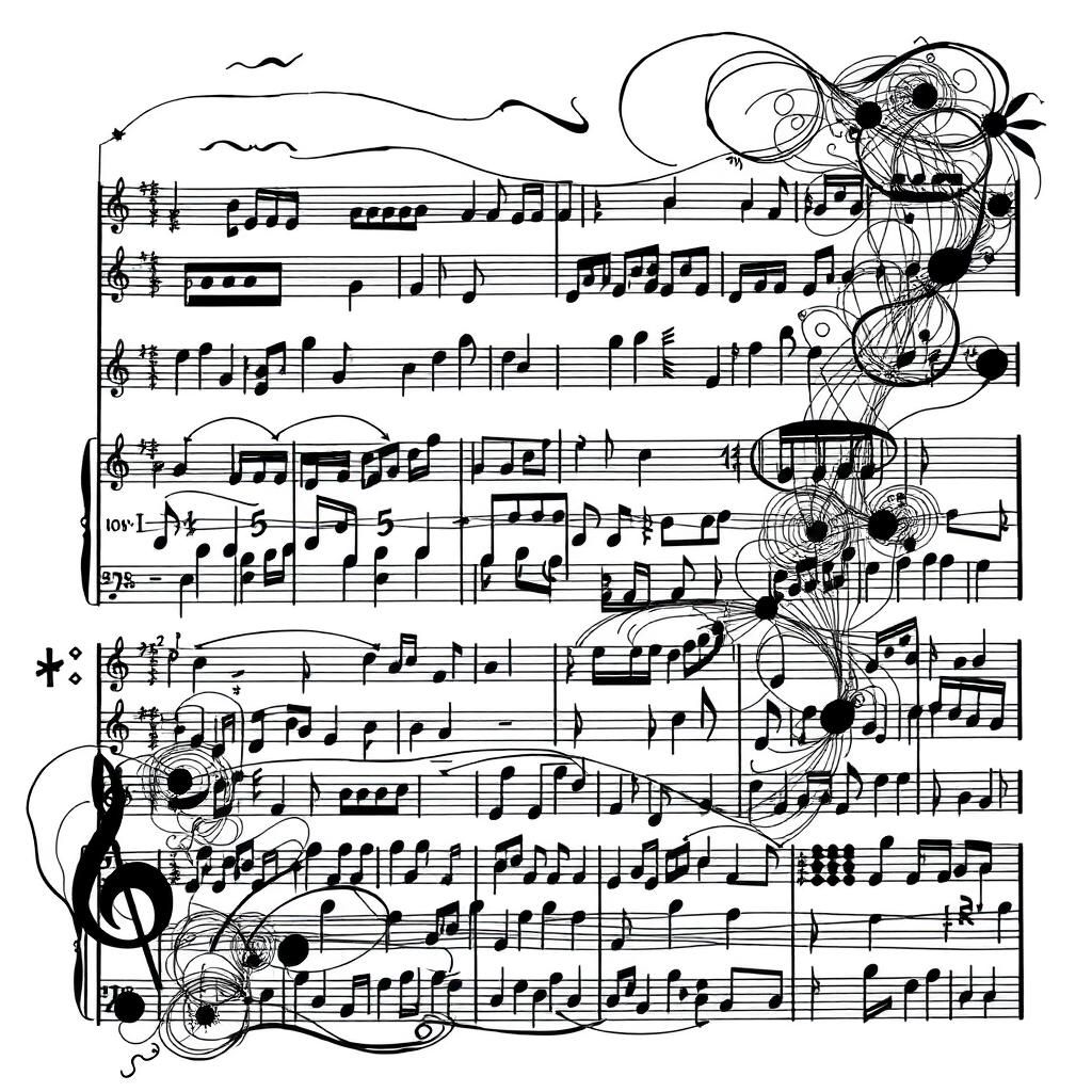 Detailed Musical Score Illustration in Avant-Garde Style