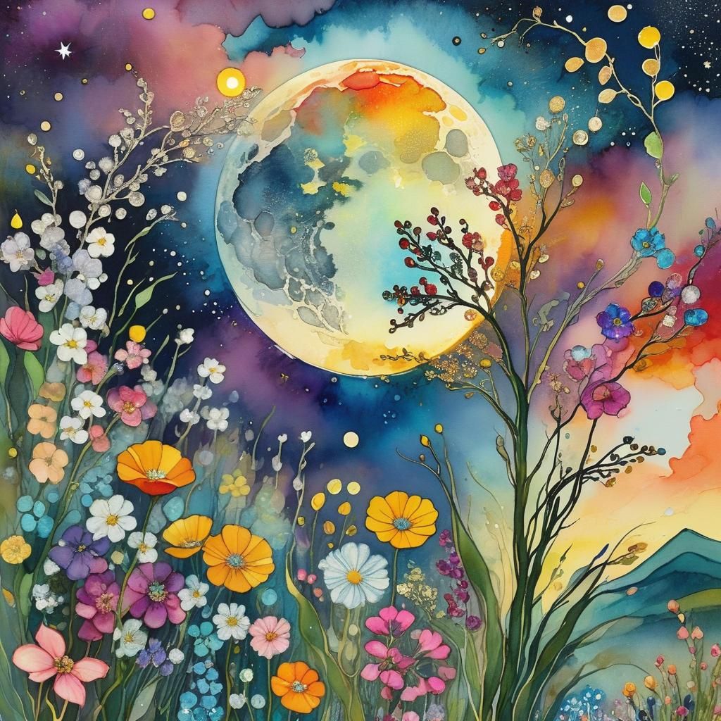 Luminous Floral Tapestry under Ultra Full Moon
