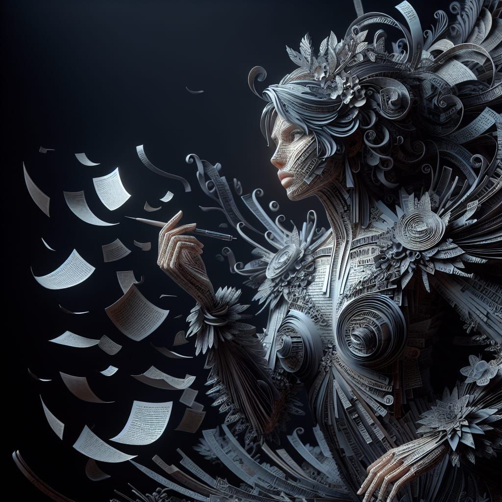 Woman Made of Text: Detailed 3D Digital Art