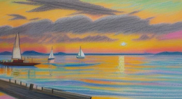 Coastal Sunset in Neo-Impressionist Style
