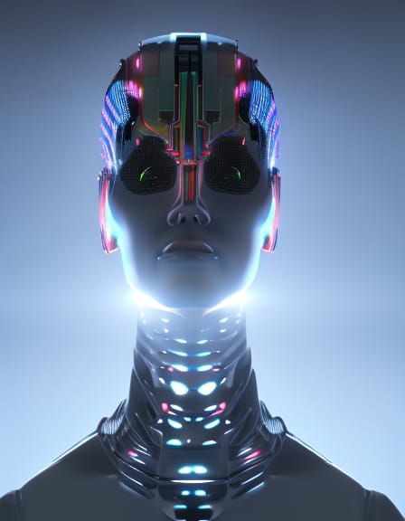 Cyberpunk Supercomputer Head Portrait in Vorticism Style