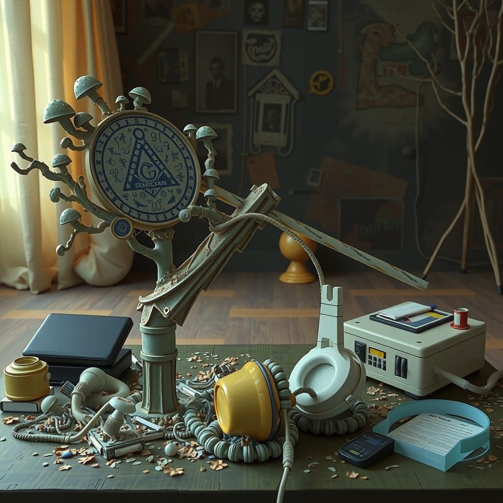 Surreal Hyperrealistic Sculpture of Fungal Flagpole with Ind...