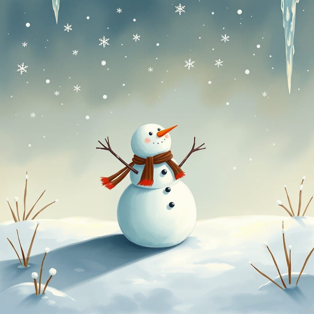 Delicate Frosty Scene in Whimsical Watercolor Style