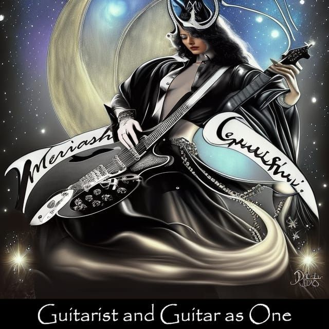 Moon Goddess Plays Guitar in Digital Painting