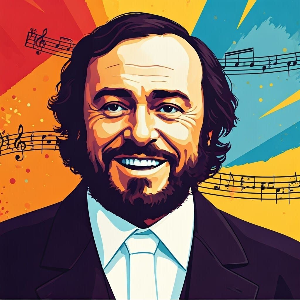 Pop-Art Portrait of Luciano Pavarotti in Vibrant Colors
