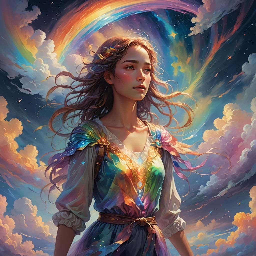 Luminous Rainbow Night Sky Portrait