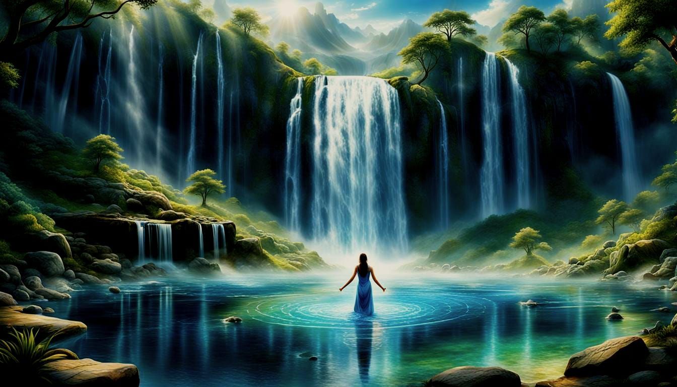 Luminous Waterfall of Quantum Droplets