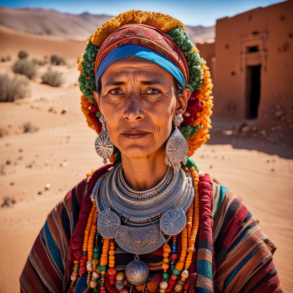 Moroccan Berber Woman with Headdress and Jewelry