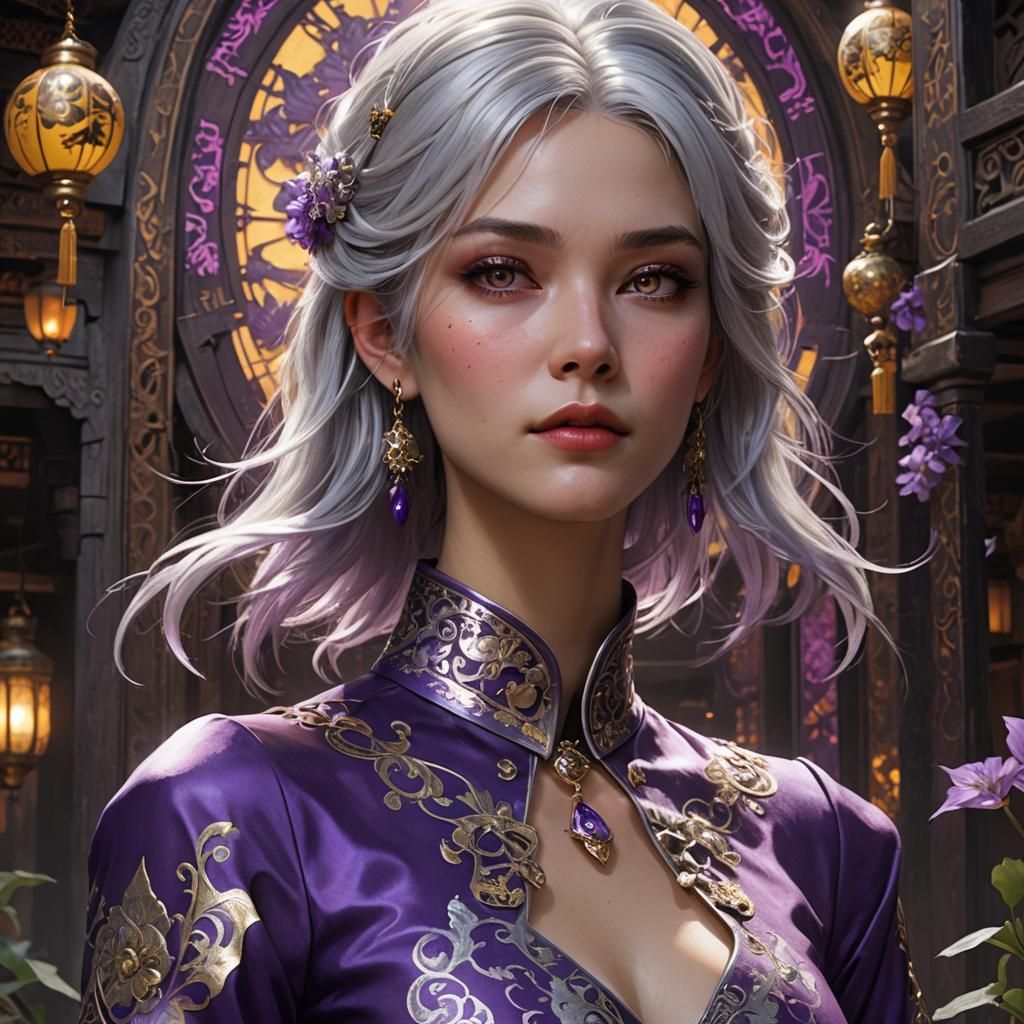 Young Witch in Cheongsam: Dark Fantasy Concept Art