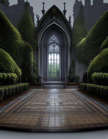 Gothic Manor and Ethereal Garden in Moonlight