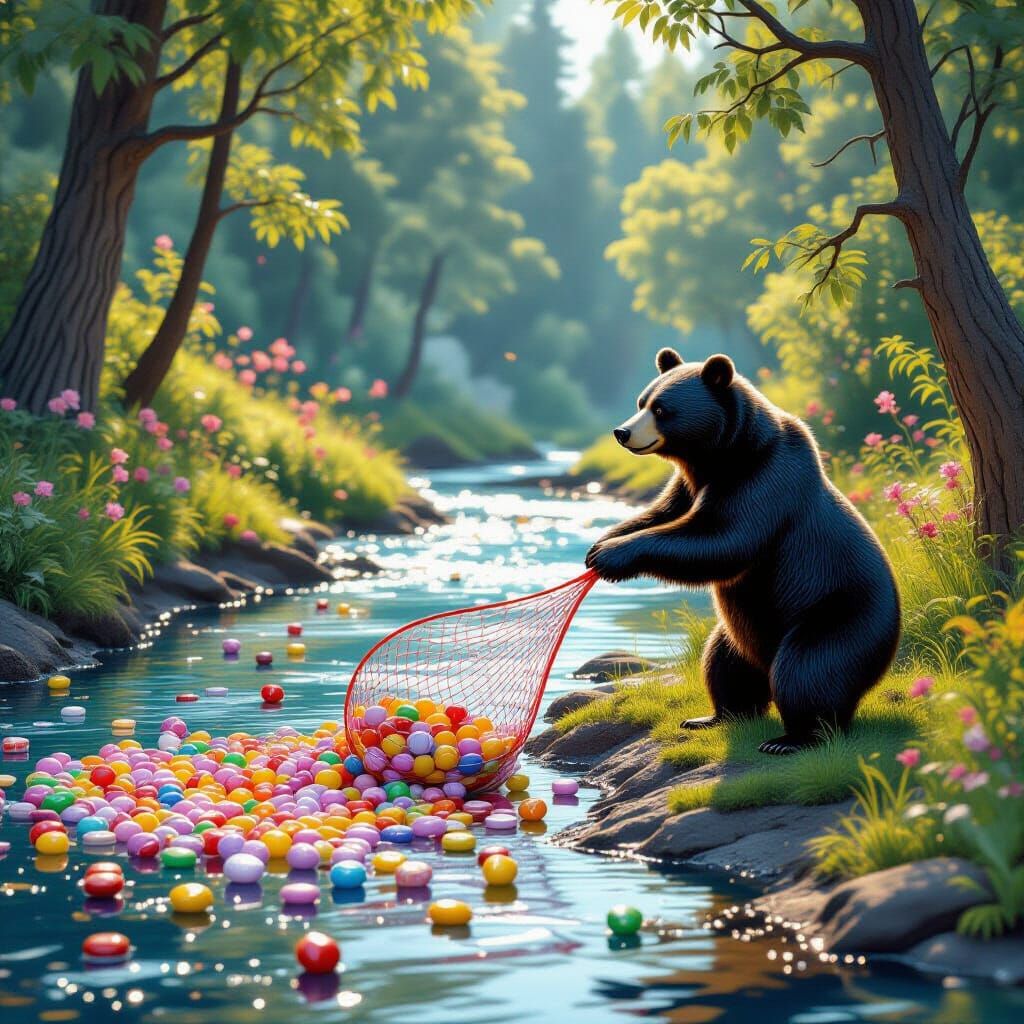 Candy River with Black Bear by Luminous Riverbank