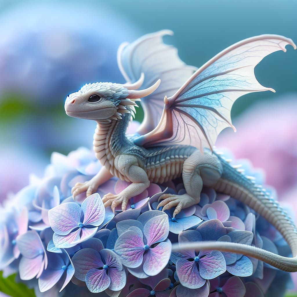 Delicate Pastel Hydrangea Dragon in Floral Bloom
