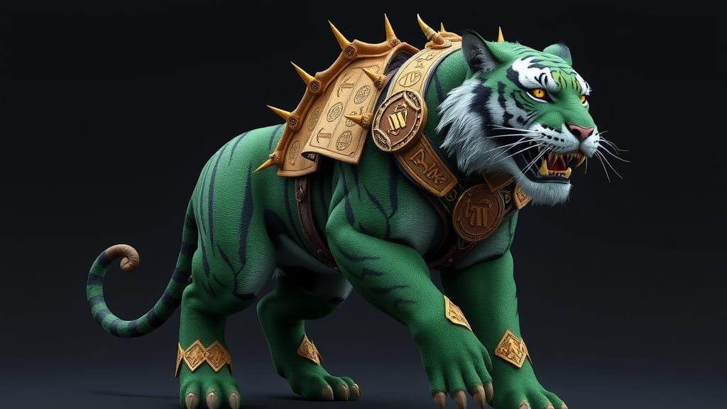 Majestic Green Warrior, a Hyperrealistic Tiger in Armor, Rea...