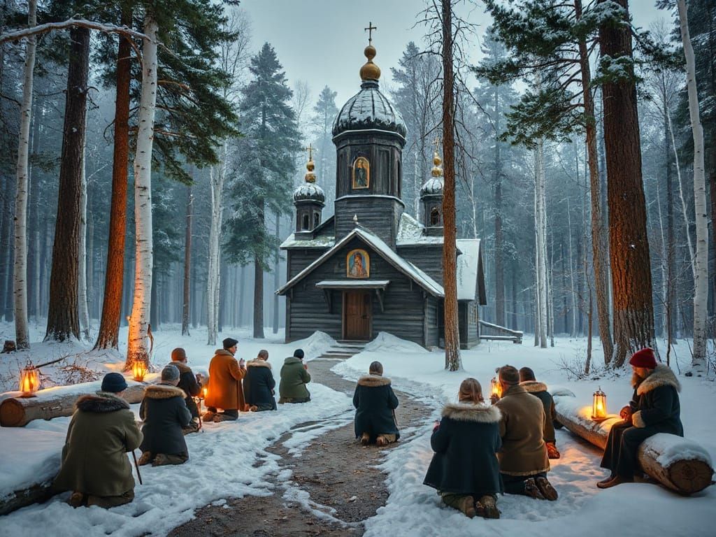 Vast Kievan Rus' Forests, 1638: A Serene Wooden Church Amids...