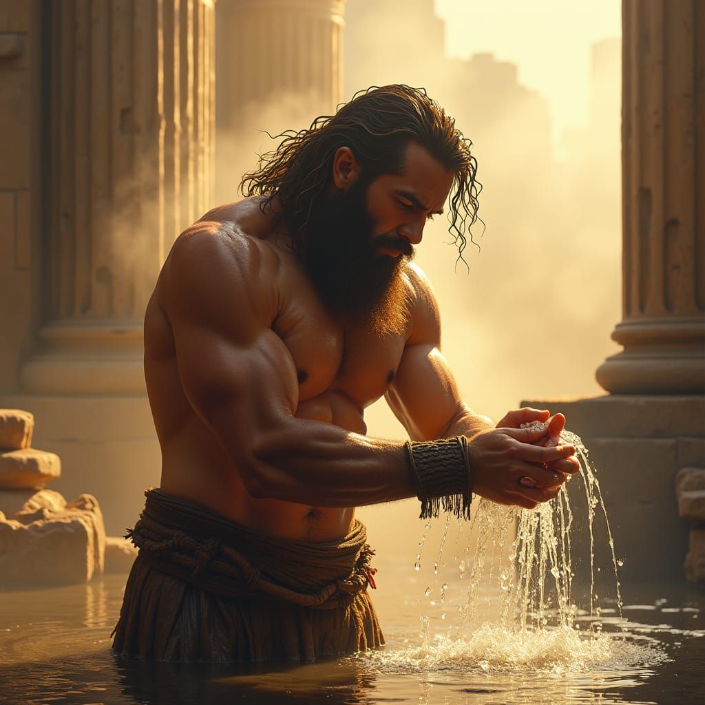 Samson Washes in Golden Light