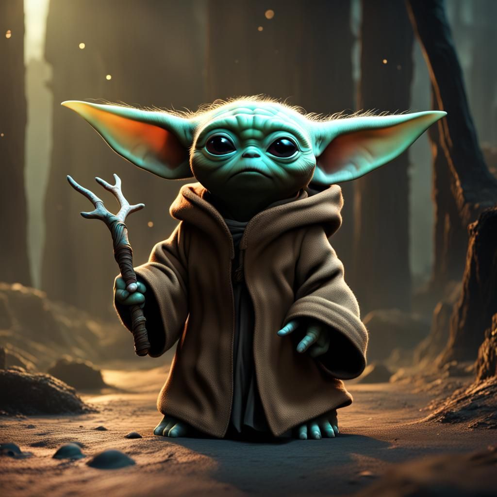 Baby Yoda with Antlers: Detailed Fantasy Art