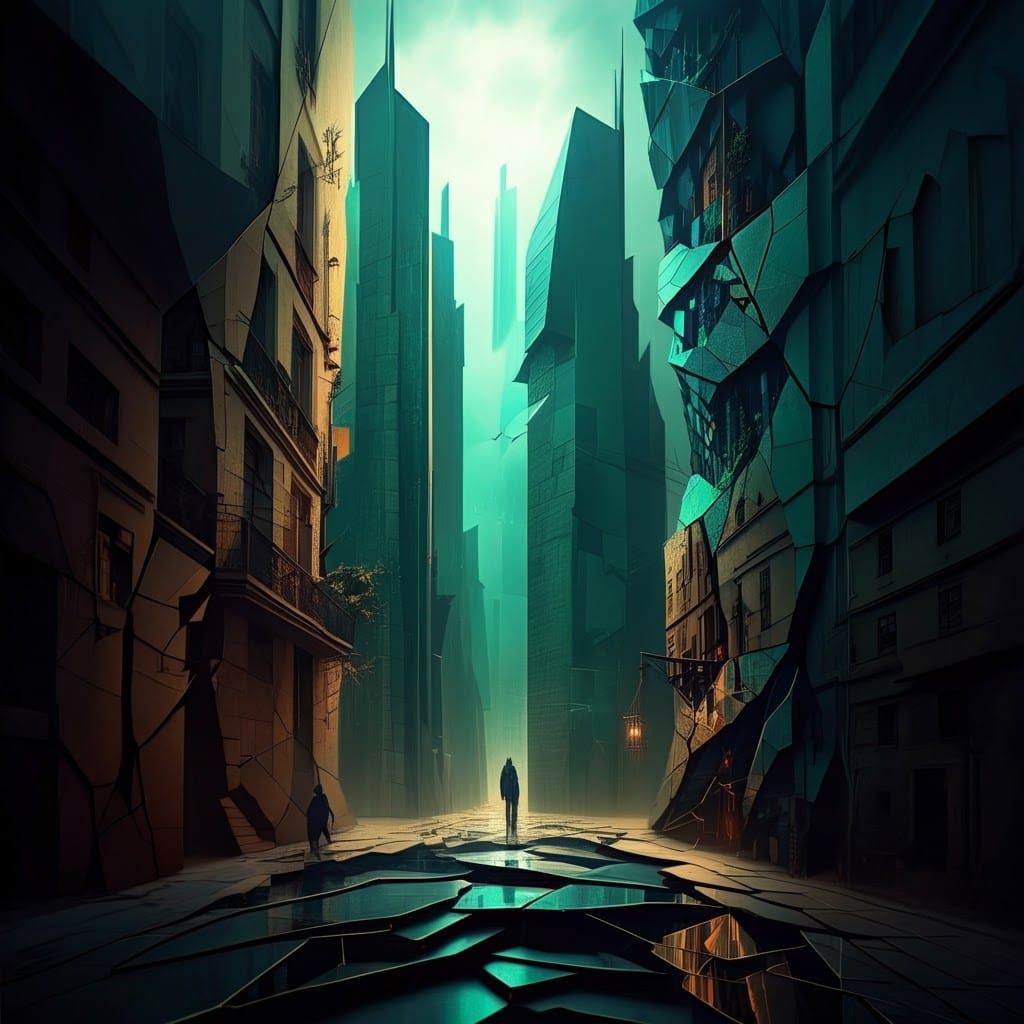 Vibrant Cubist Cityscape with Geometric Skyscrapers