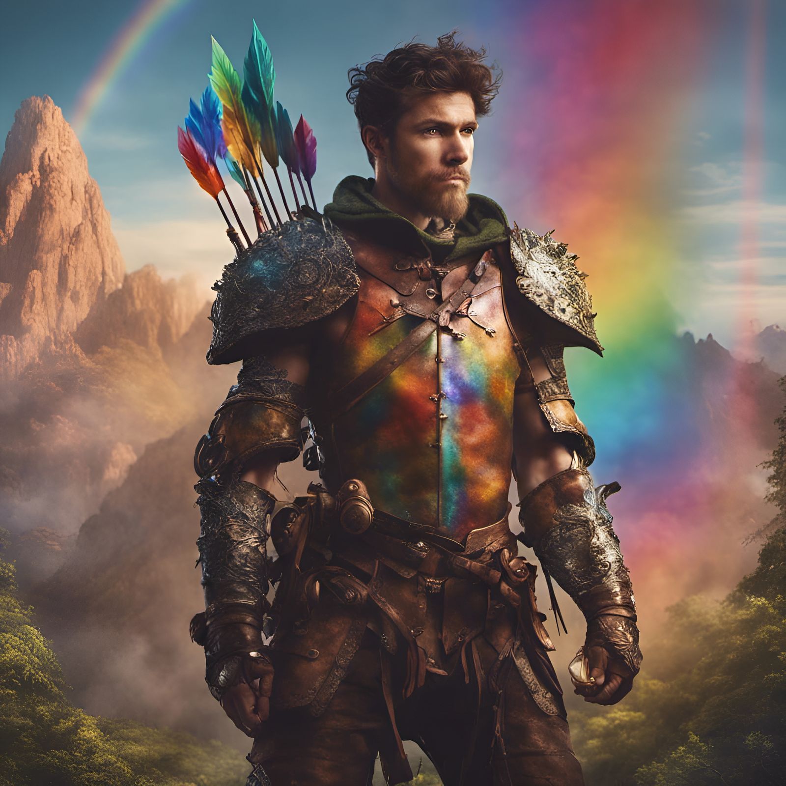 Fantasy Hunter with Rainbow Jar, Matte Painting