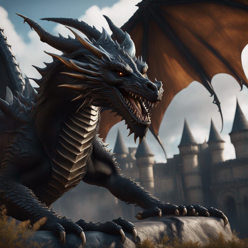 Detailed Black Dragon Matte Painting