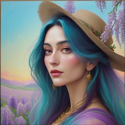 Gypsy Woman in Meadow, Impasto Oil Painting