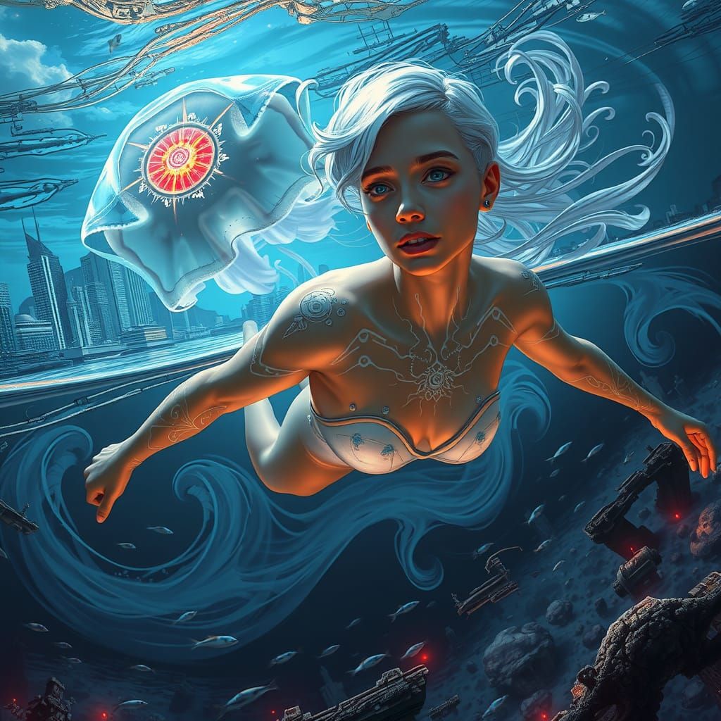 Submerged Futuristic City with Bioluminescent Coral Architec...