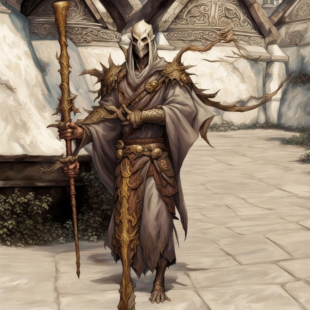 Undead Dragon Priest with Mask and Staff