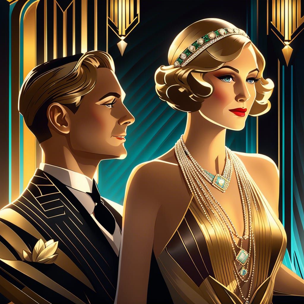 Glamorous Art Deco Party Scene in Gouache Style