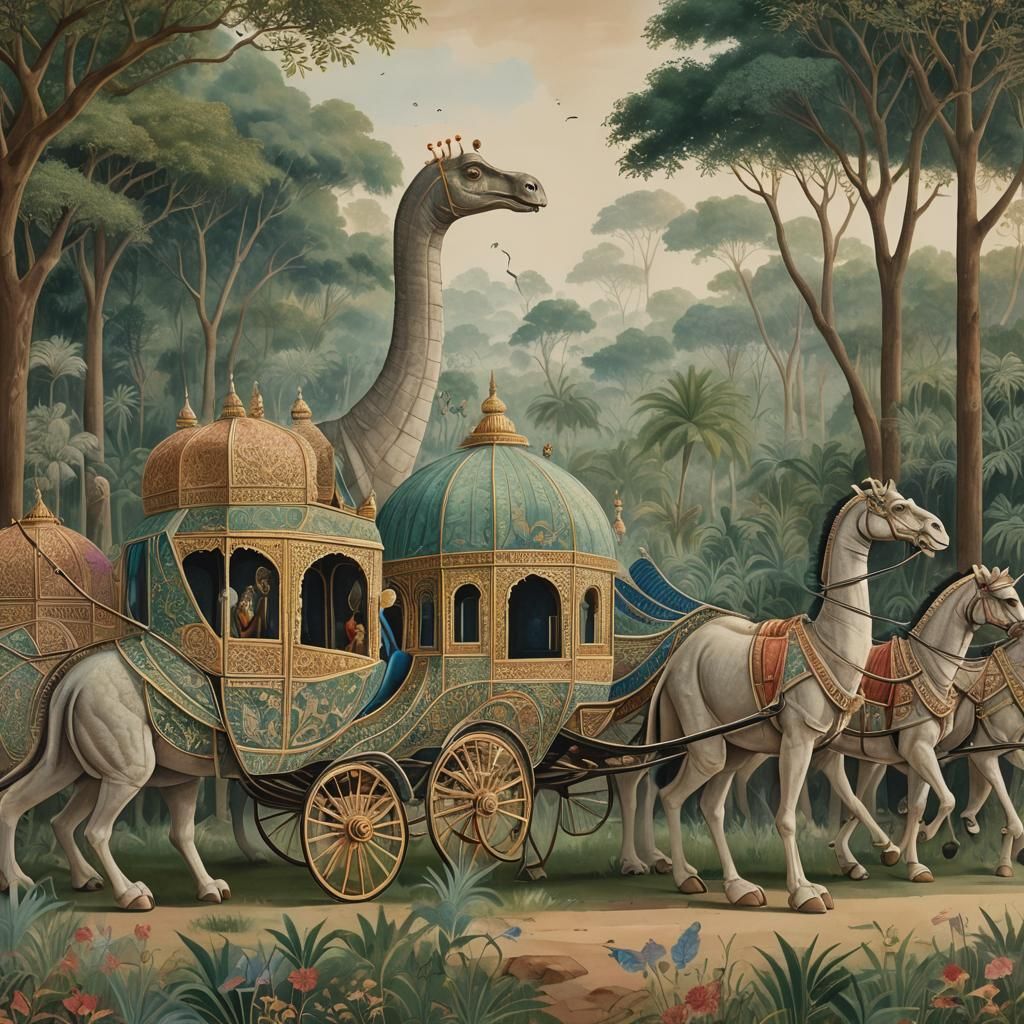 Royal carriage perched on the back of an extremely massive b...