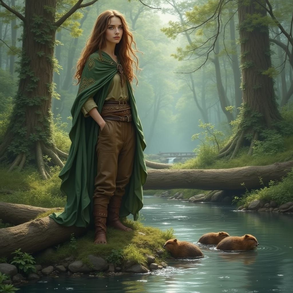 Woman in Forest, Serene with Nature